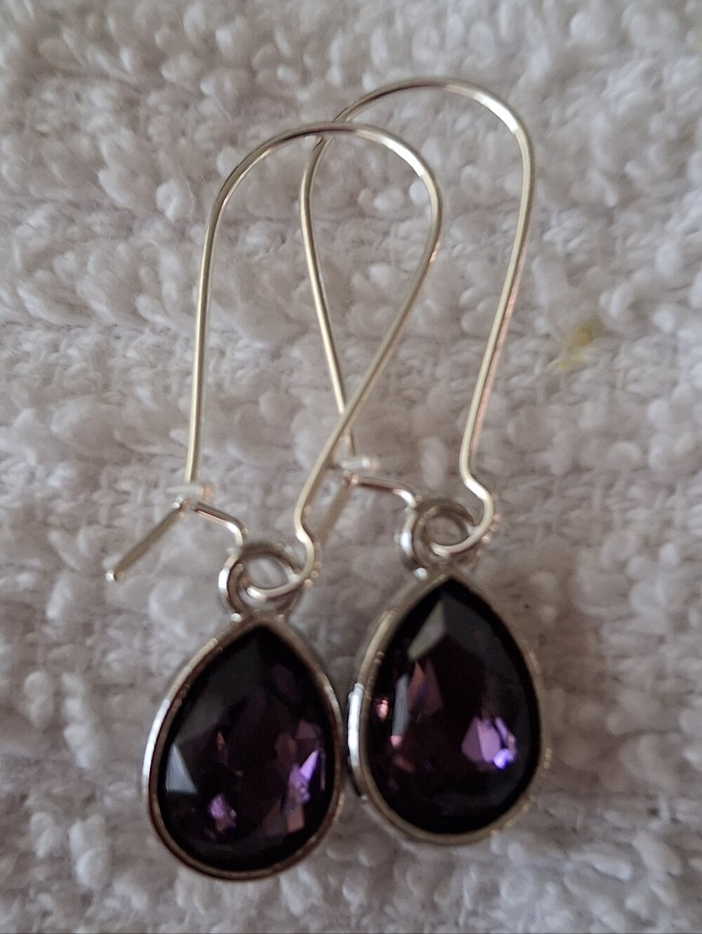 Dainty Teardrop Purple Crystal Dangle Earrings - Unbranded